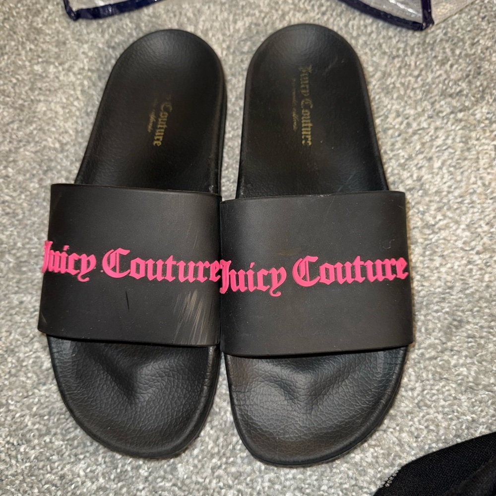 Juicy Couture Black Slides with Pink Branding